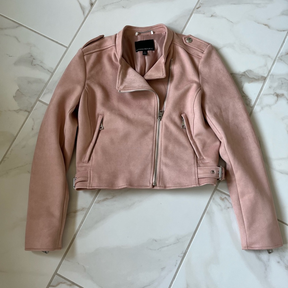 Pink cropped moto jacket